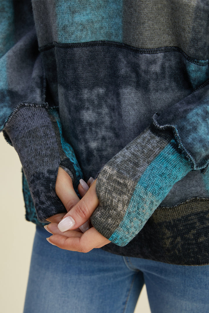 The Bouncing Doodle Plaid Dropped Shoulder Hoodie
