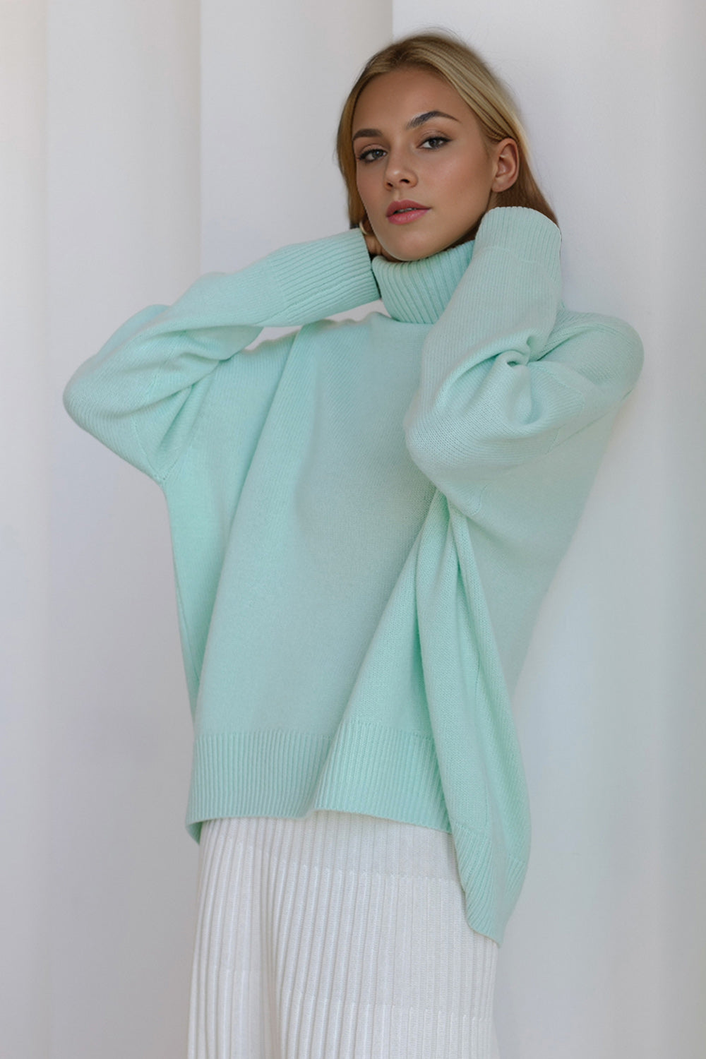 The Bouncing Doodle Turtleneck Dropped Shoulder Long Sleeve Sweater
