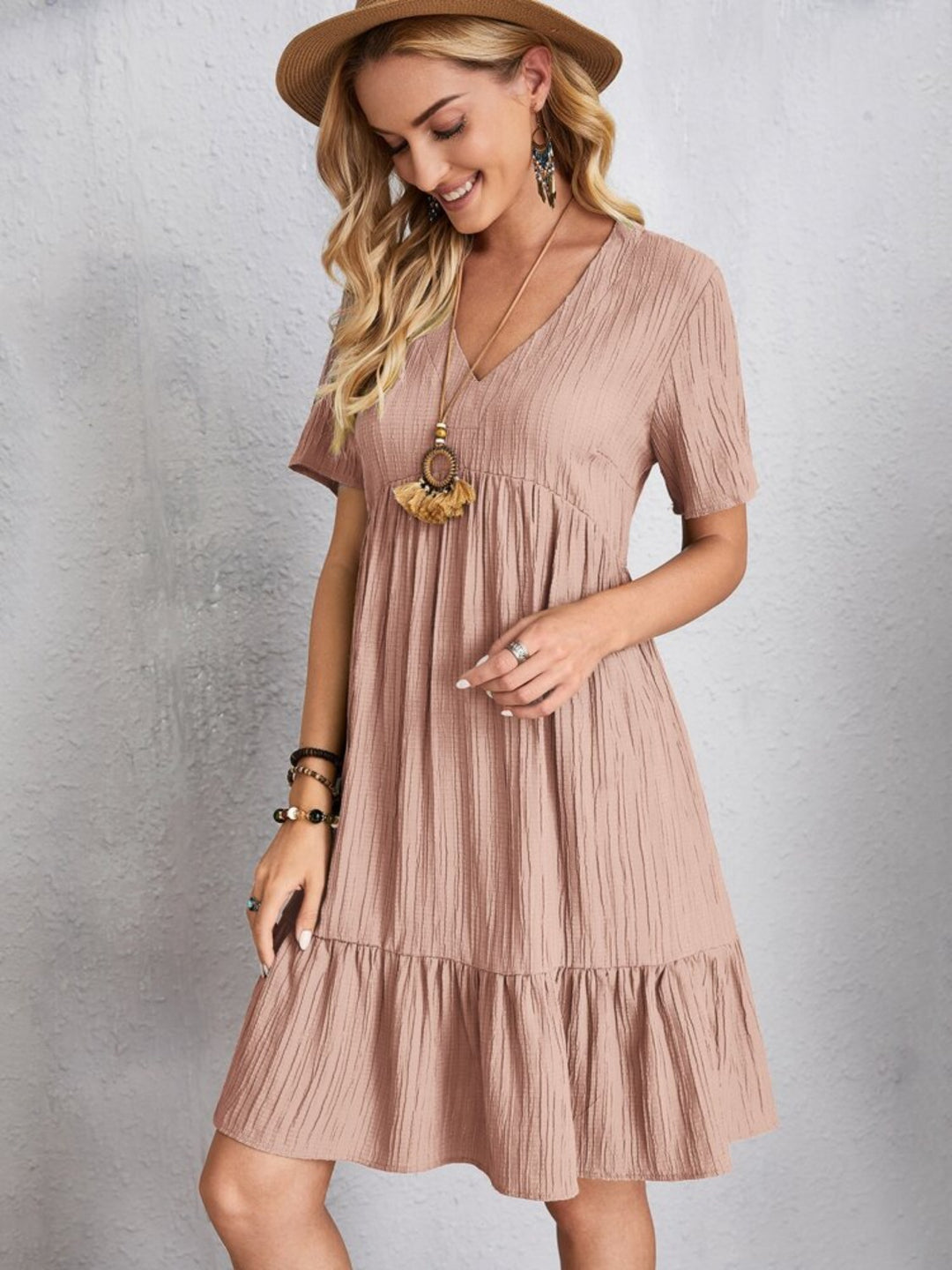 Bouncing Doodle V-Neck Short Sleeve Dress