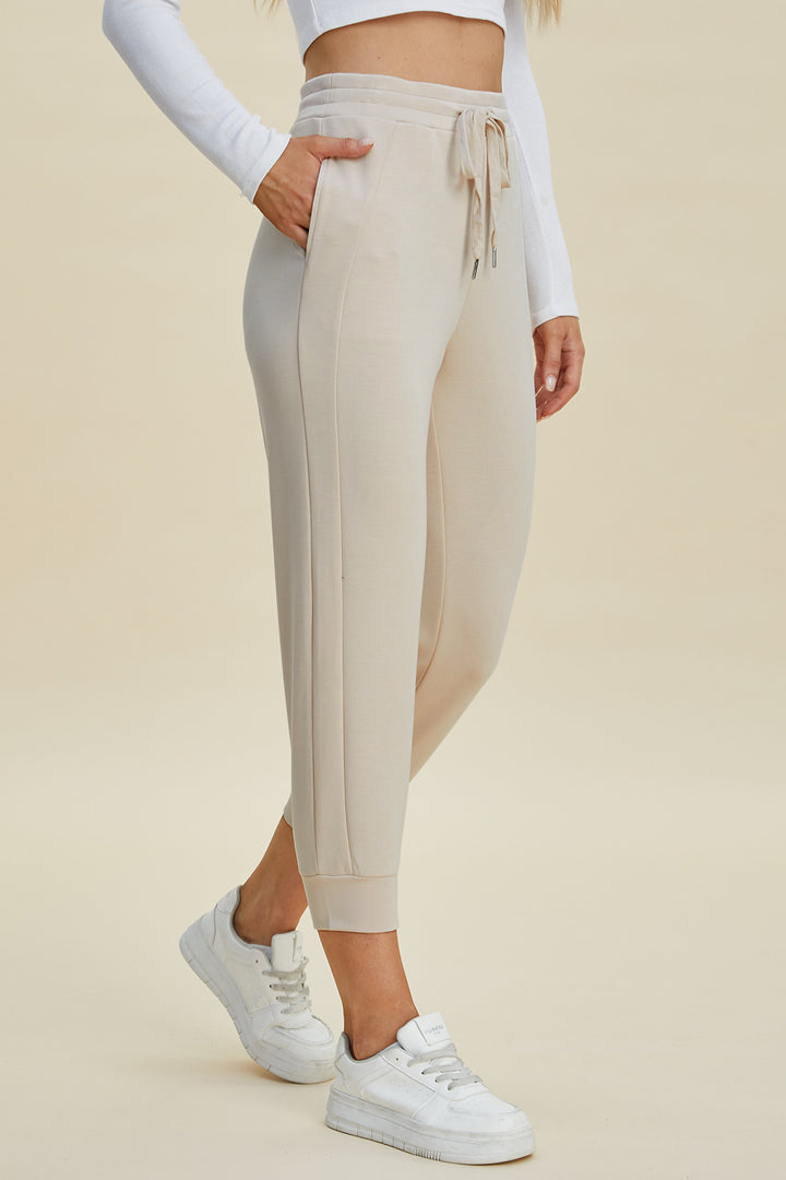 Bouncing Doodle Full Size Air Scuba Drawstring High Waist Cropped Pants