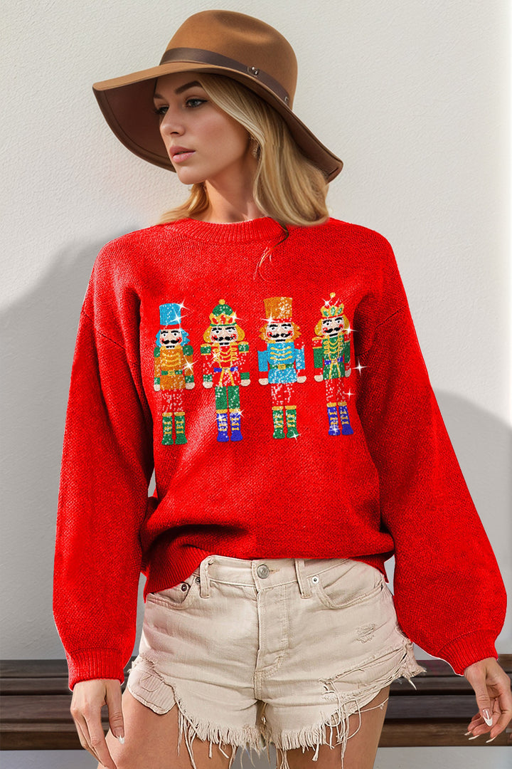 The Bouncing Doodle Sequin Nutcracker Long Sleeve Sweater