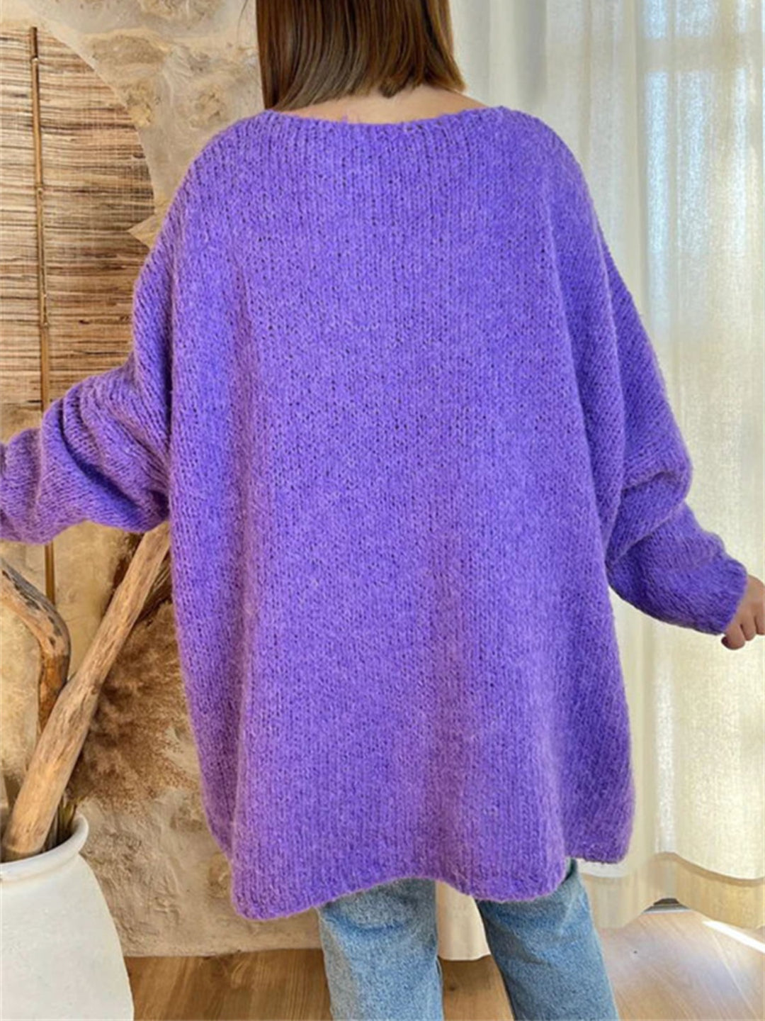 Bouncing Doodle Peace Graphic V-Neck Long Sleeve Sweater