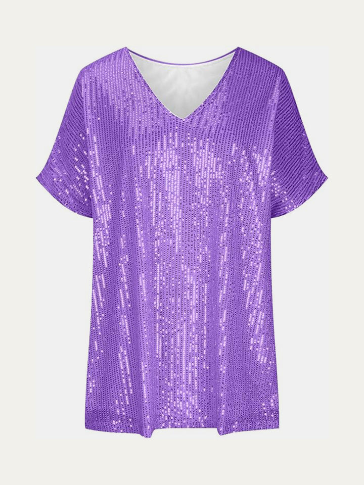 Bouncing Doodle Sequin V-Neck Short Sleeve Top