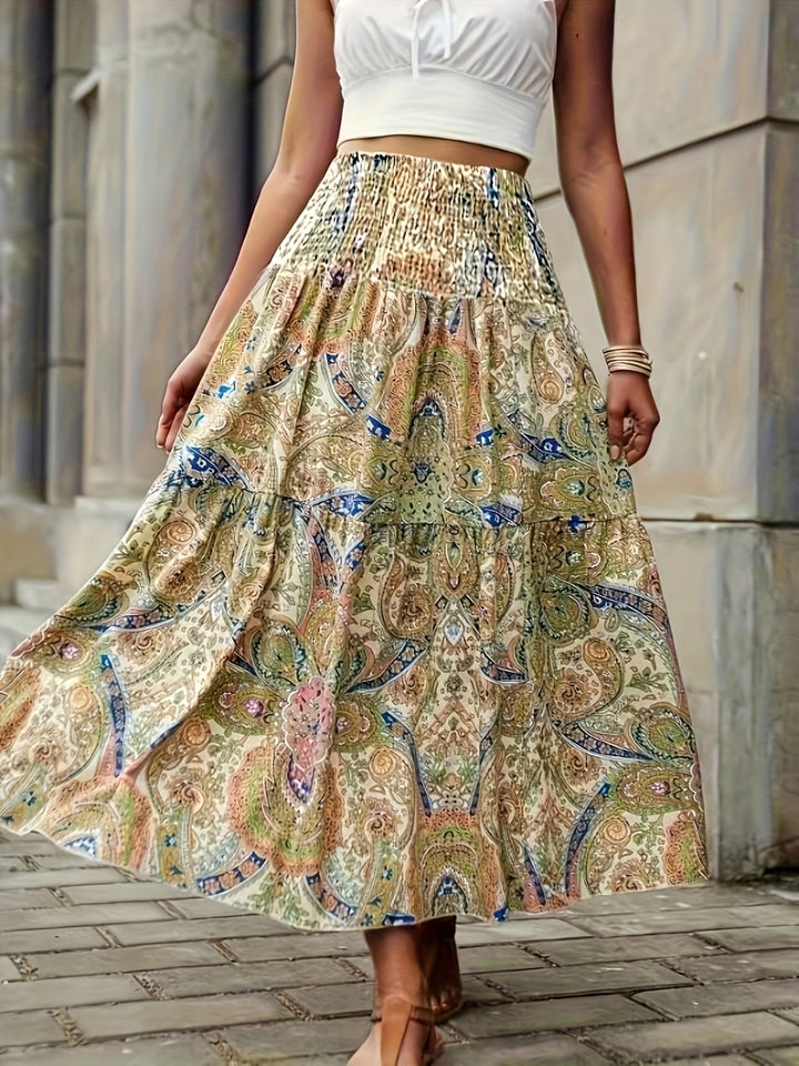 Bouncing Doodle Tiered Smocked Printed High Waist Skirt