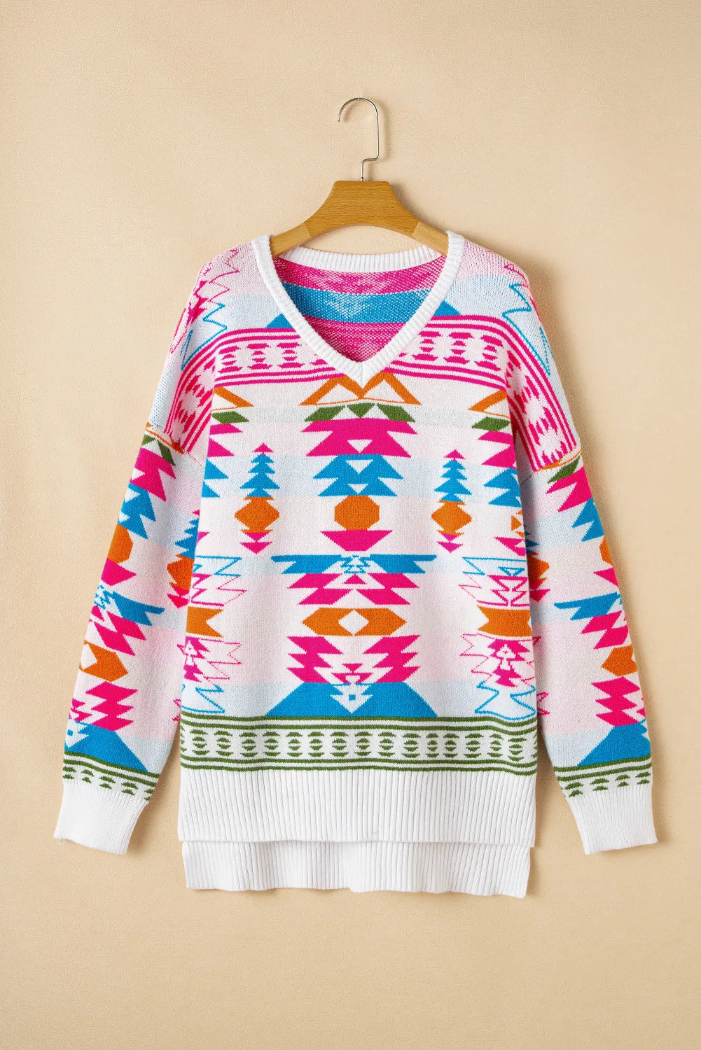 The Bouncing Doodle Geometric V-Neck Long Sleeve Sweater
