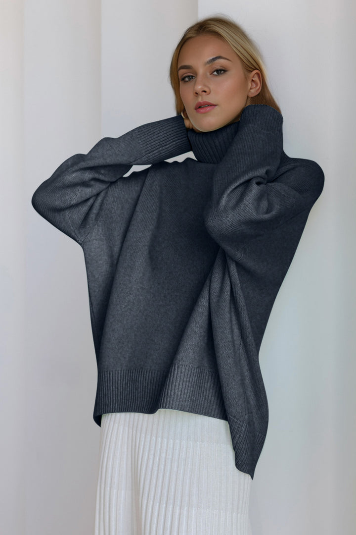 The Bouncing Doodle Turtleneck Dropped Shoulder Long Sleeve Sweater