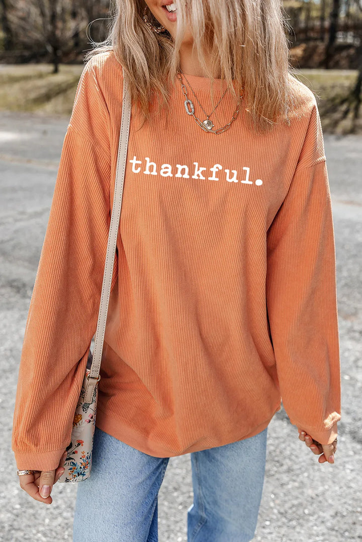 The Bouncing Doodle THANKFUL Round Neck Long Sleeve Sweatshirt