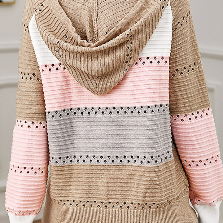 Bouncing Doodle Color Block  Drawstring Hooded Sweater