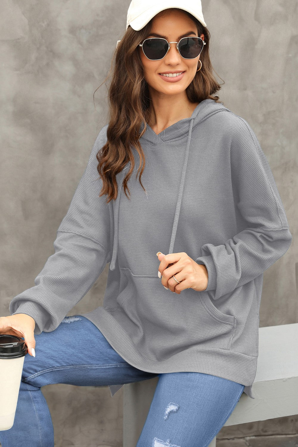 The Bouncing Doodle Waffle-Knit Long Sleeve Hoodie