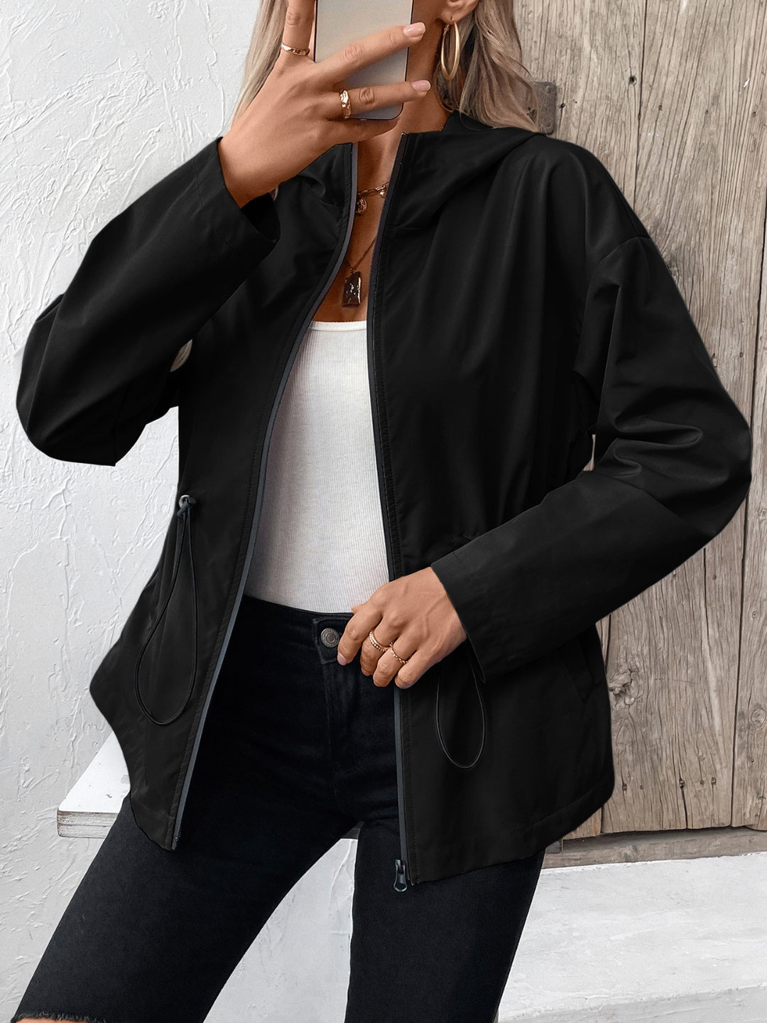 The Bouncing Doodle Drawstring Zip Up Hooded Jacket