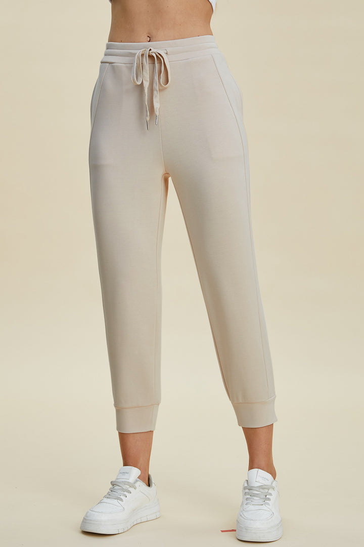Bouncing Doodle Full Size Air Scuba Drawstring High Waist Cropped Pants