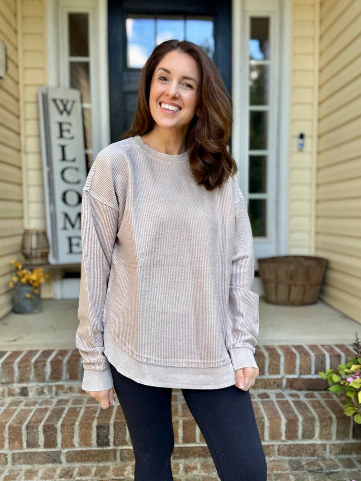 MUSHROOM ROUNDED BOTTOM Cozy Cord Crew Sweatshirt
