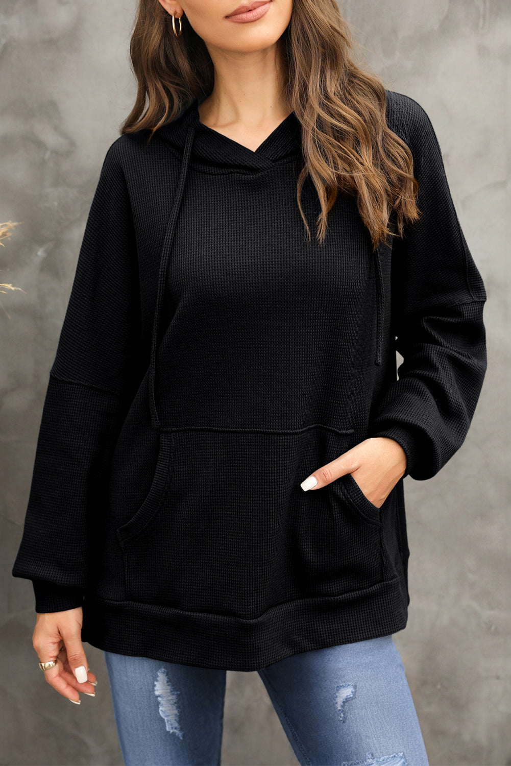 The Bouncing Doodle Waffle-Knit Long Sleeve Hoodie