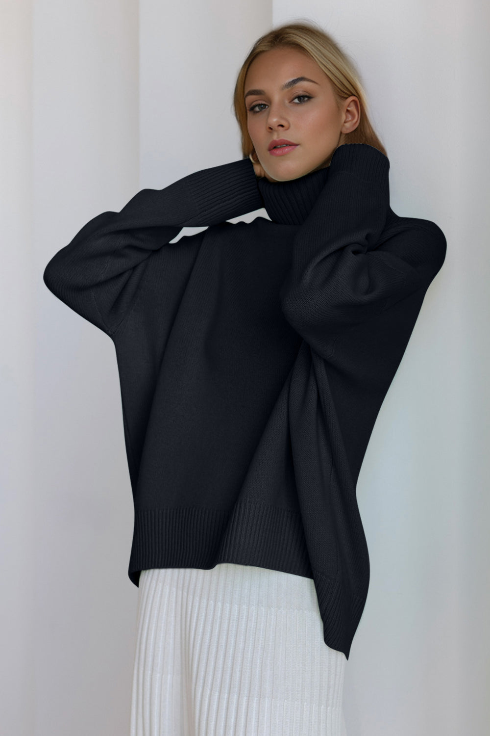 The Bouncing Doodle Turtleneck Dropped Shoulder Long Sleeve Sweater