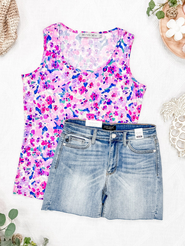IN STOCK Luxe Crew Tank - Purple Floral Abstract