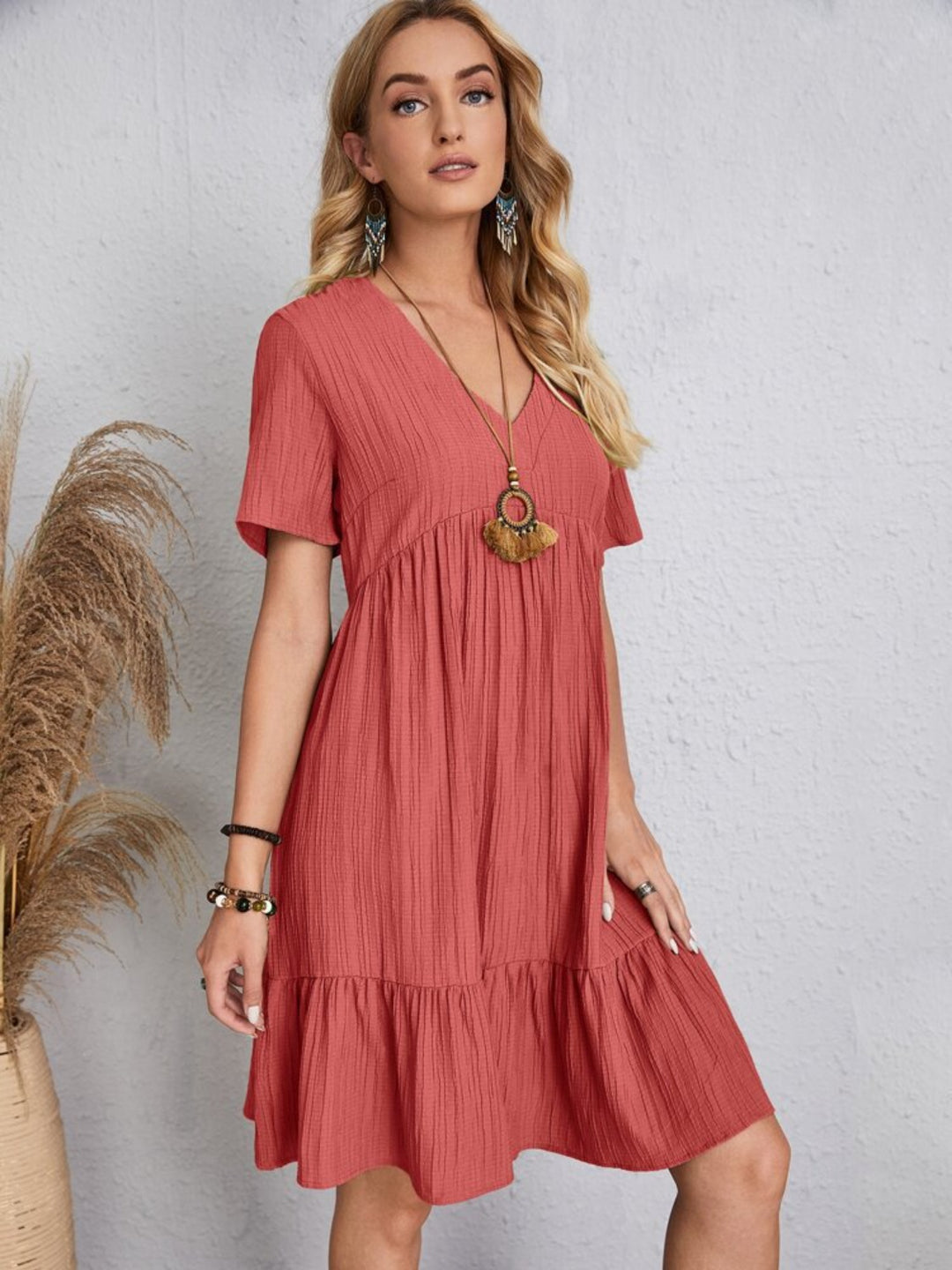 Bouncing Doodle V-Neck Short Sleeve Dress