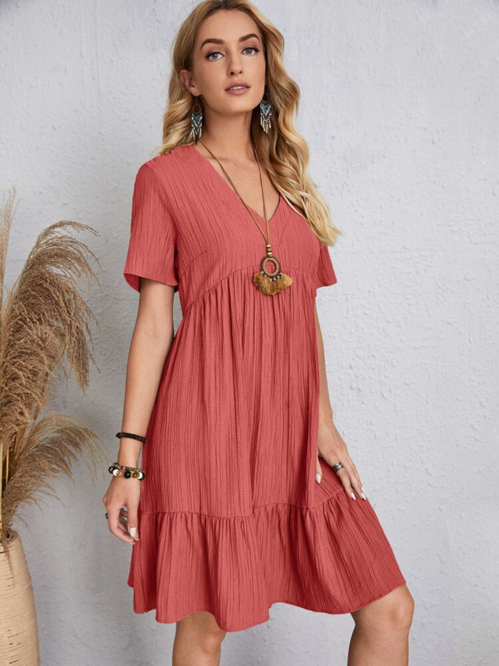 Bouncing Doodle V-Neck Short Sleeve Dress