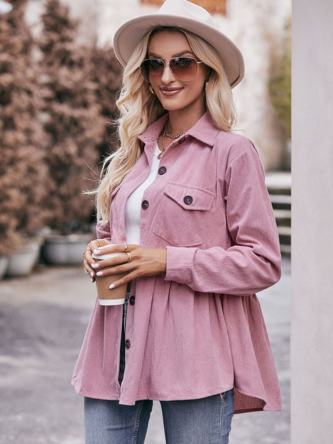 The Bouncing Doodle Corduroy  Button Up Shacket