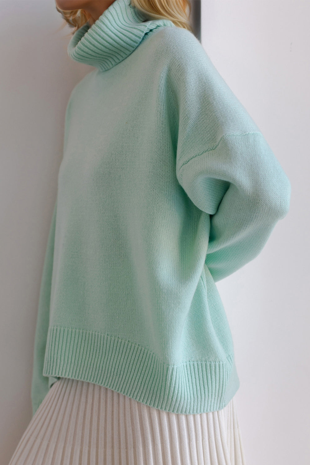 The Bouncing Doodle Turtleneck Dropped Shoulder Long Sleeve Sweater