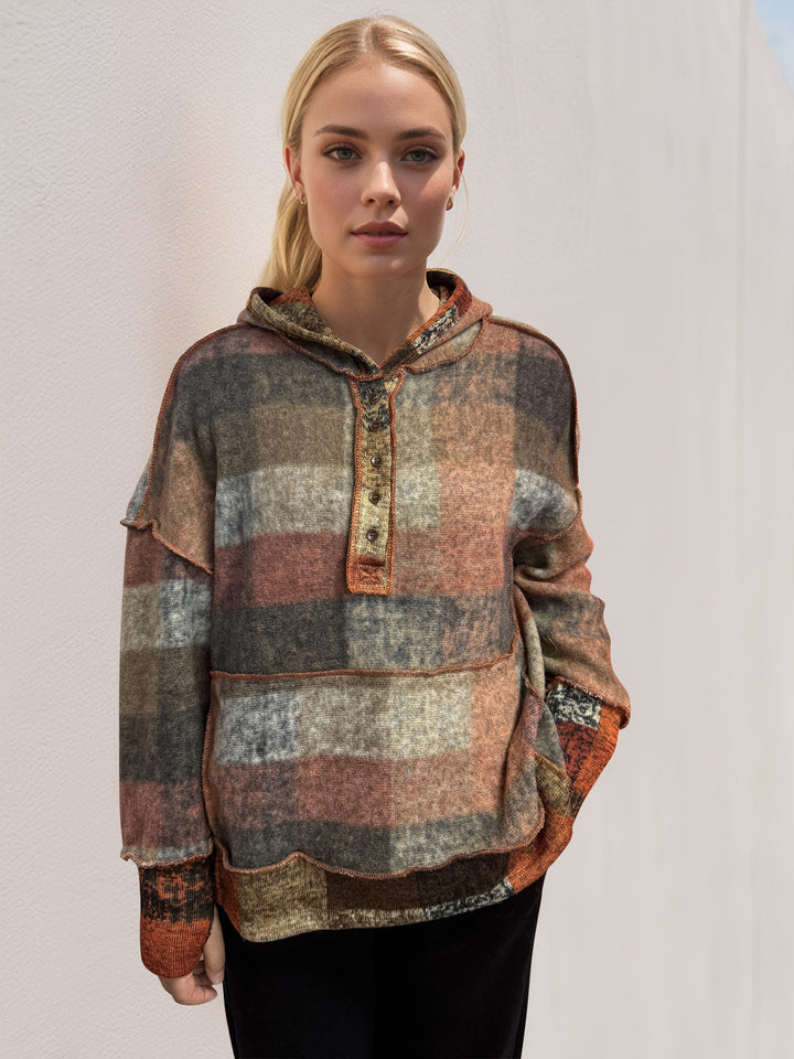 The Bouncing Doodle Plaid Dropped Shoulder Hoodie