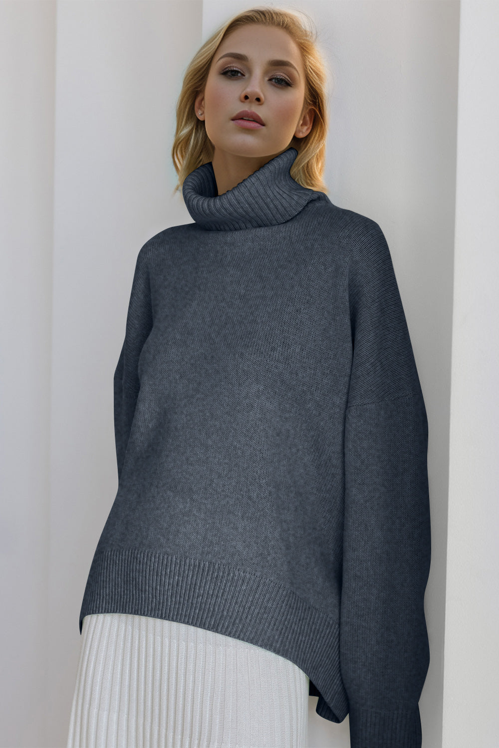 The Bouncing Doodle Turtleneck Dropped Shoulder Long Sleeve Sweater