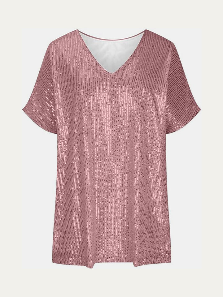 Bouncing Doodle Sequin V-Neck Short Sleeve Top