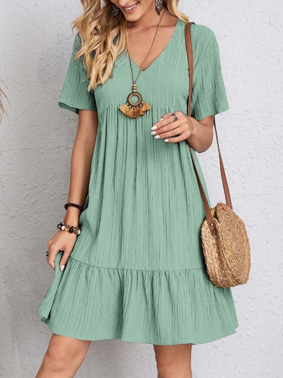 Bouncing Doodle V-Neck Short Sleeve Dress
