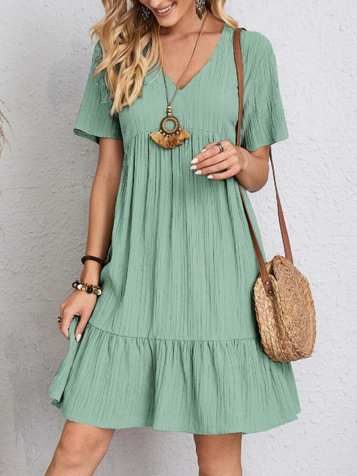 Bouncing Doodle V-Neck Short Sleeve Dress