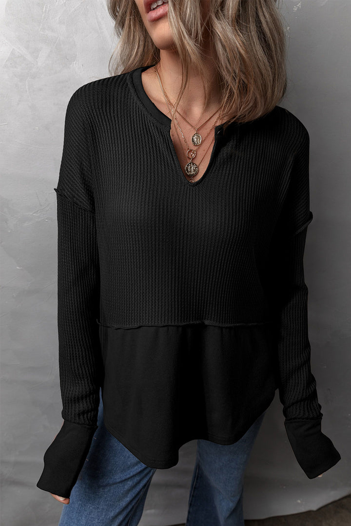 Bouncing Doodle Waffle-Knit Long Sleeve Top