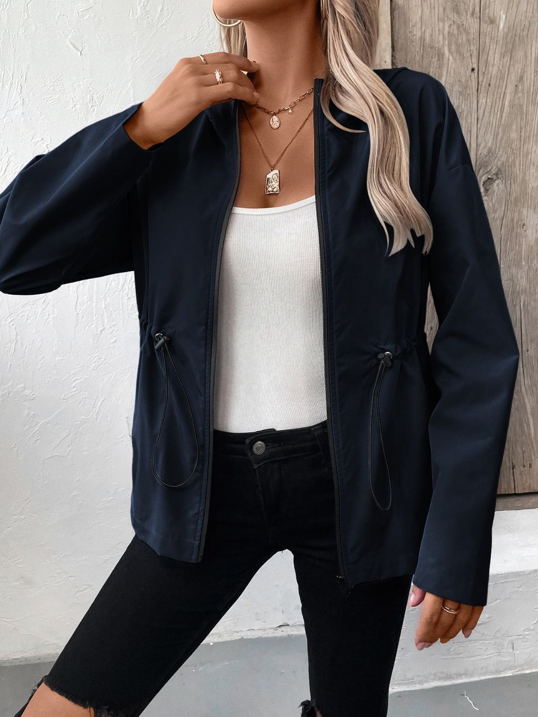 The Bouncing Doodle Drawstring Zip Up Hooded Jacket
