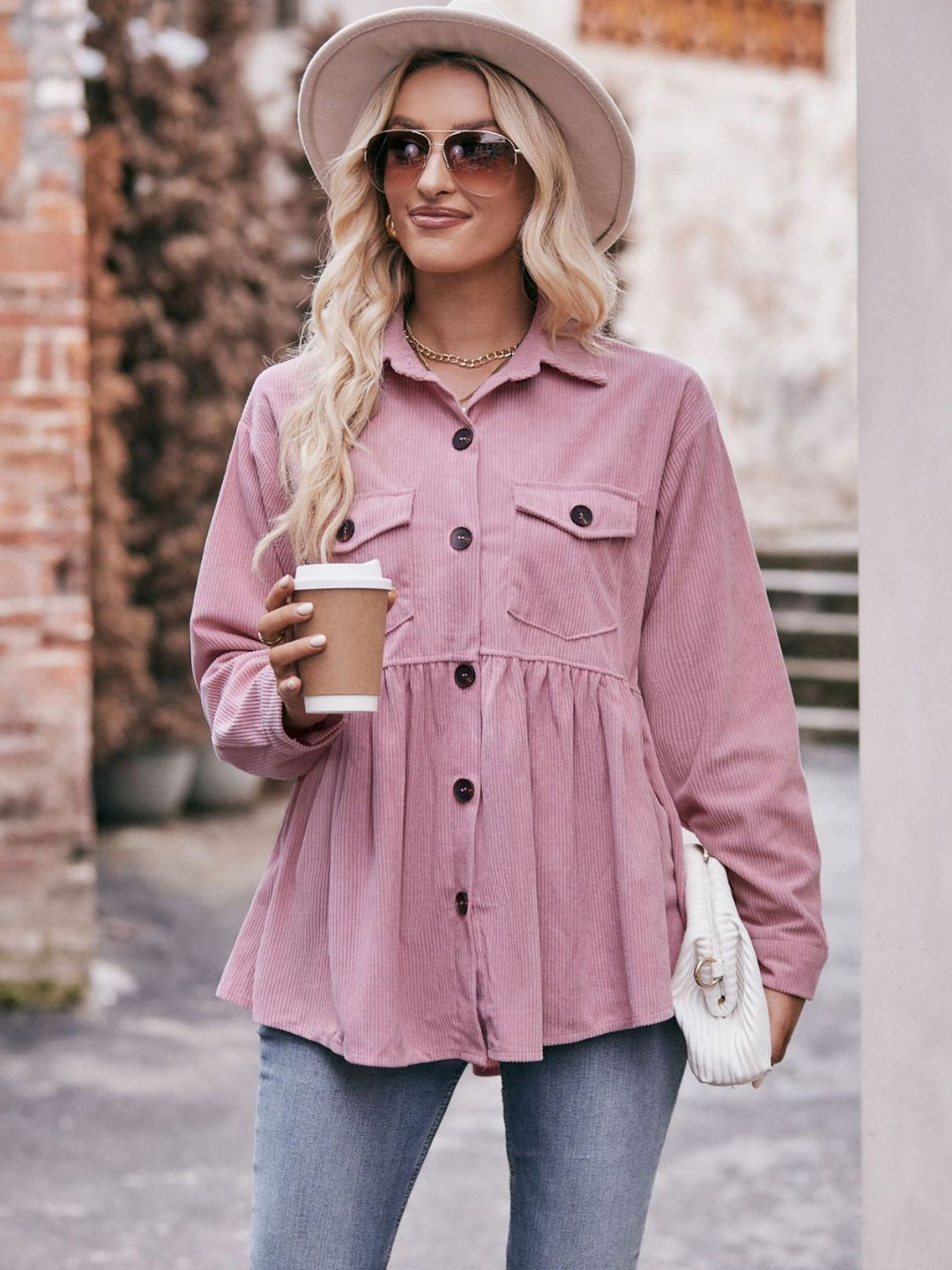 The Bouncing Doodle Corduroy  Button Up Shacket