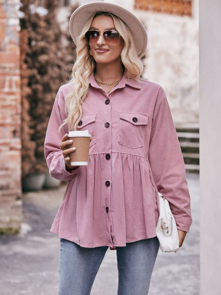 The Bouncing Doodle Corduroy  Button Up Shacket
