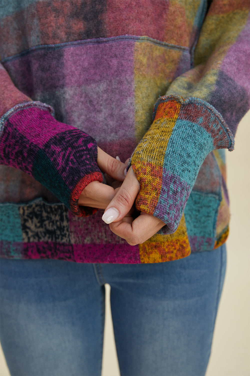 The Bouncing Doodle Plaid Dropped Shoulder Hoodie