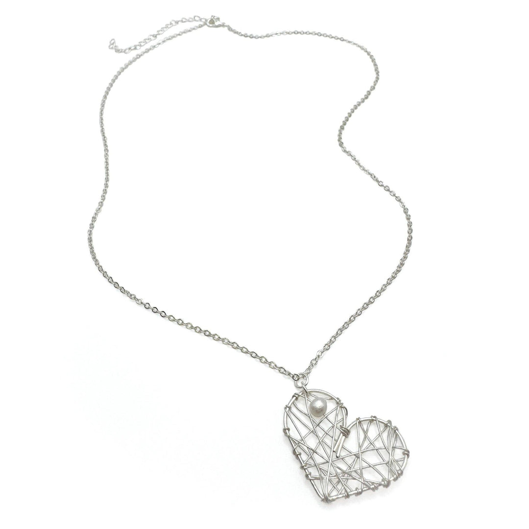 Dear Heart silver and pearl pendant necklace