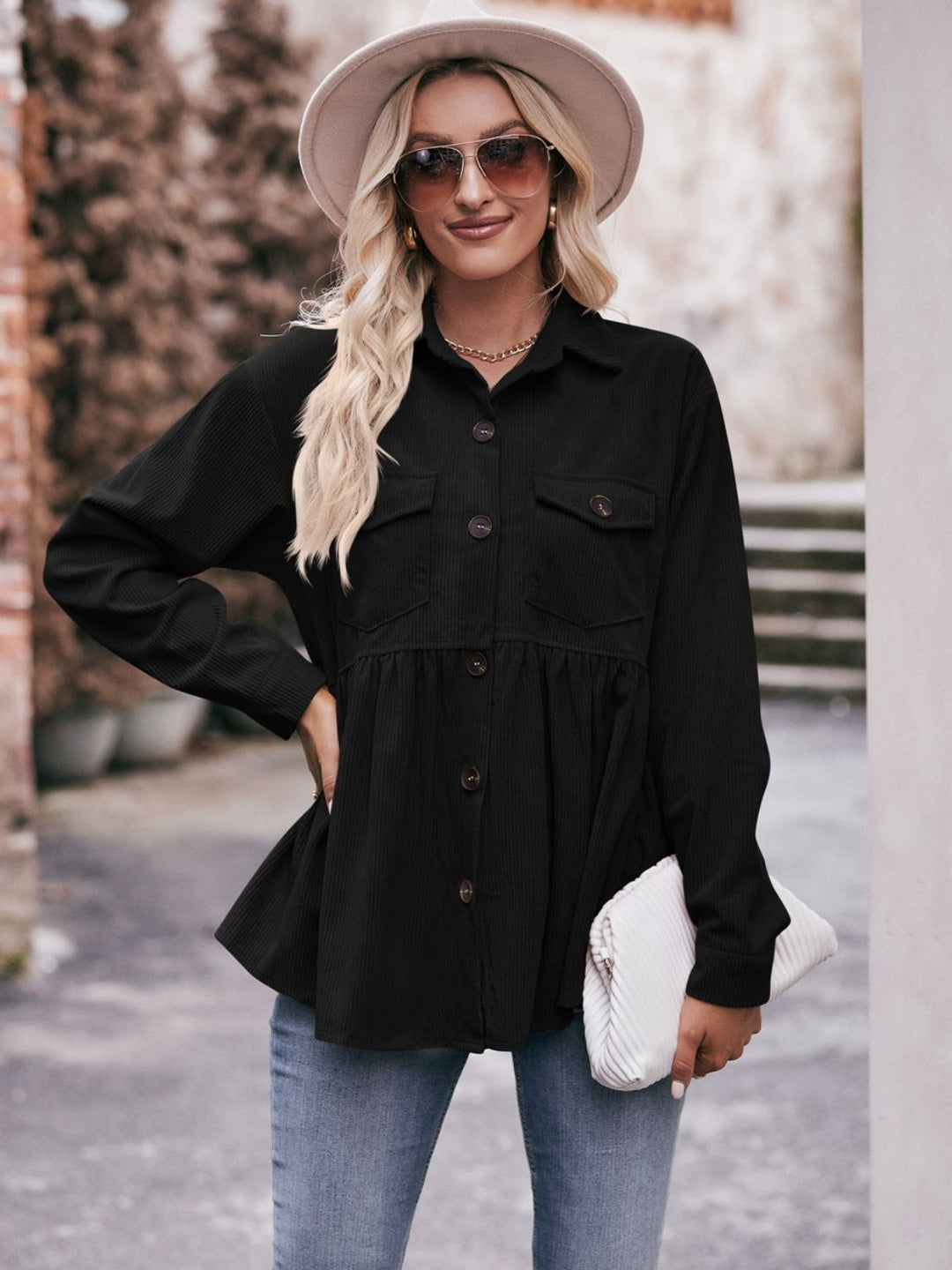 The Bouncing Doodle Corduroy  Button Up Shacket