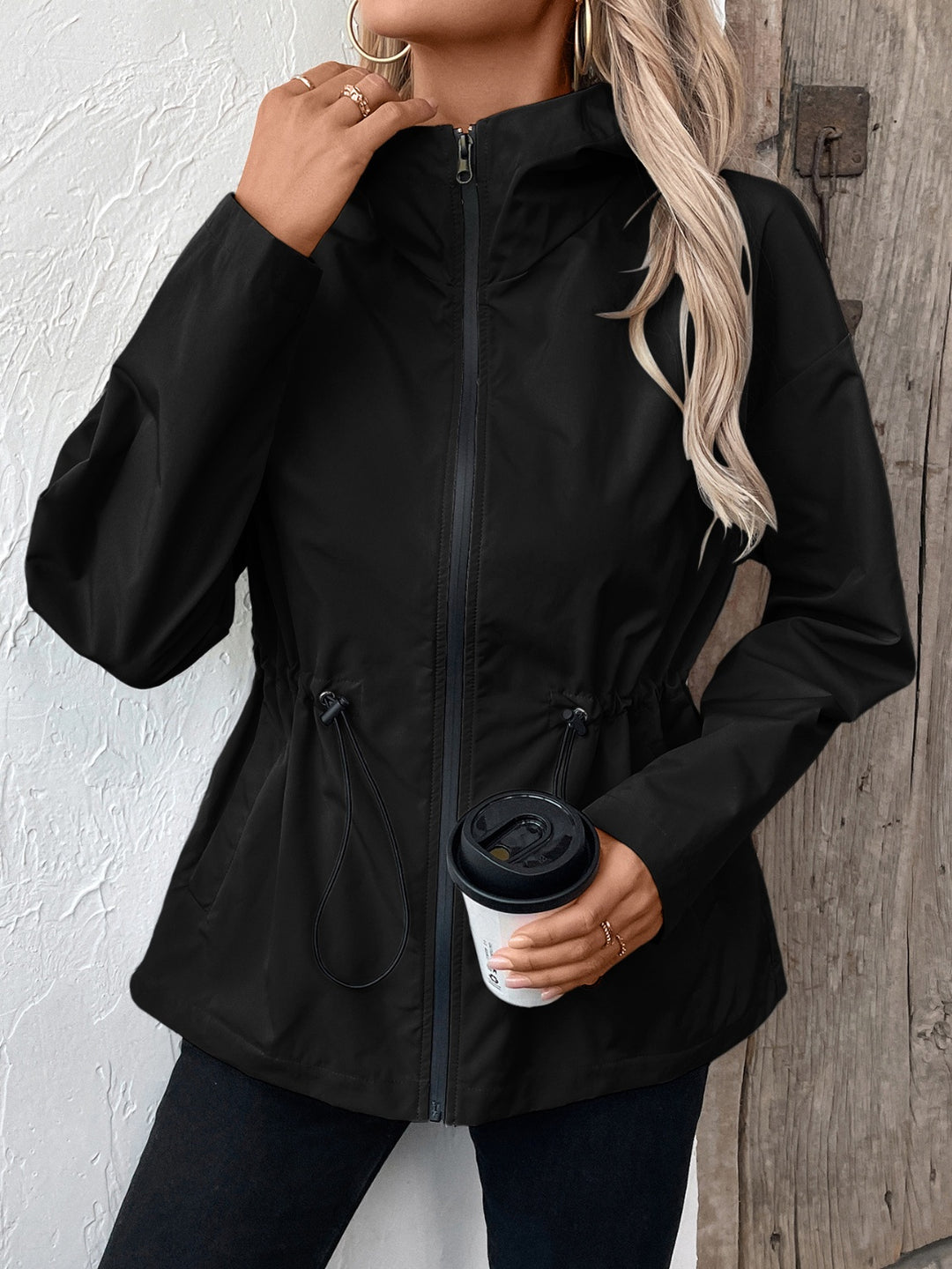 The Bouncing Doodle Drawstring Zip Up Hooded Jacket