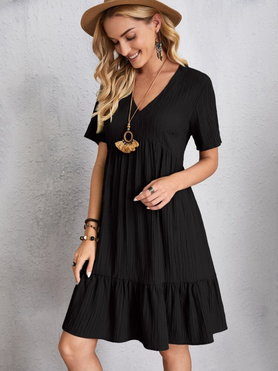 Bouncing Doodle V-Neck Short Sleeve Dress