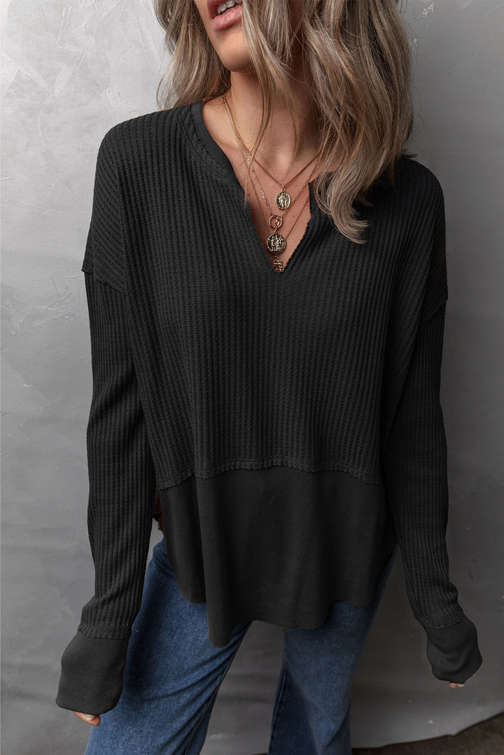 Bouncing Doodle Waffle-Knit Long Sleeve Top