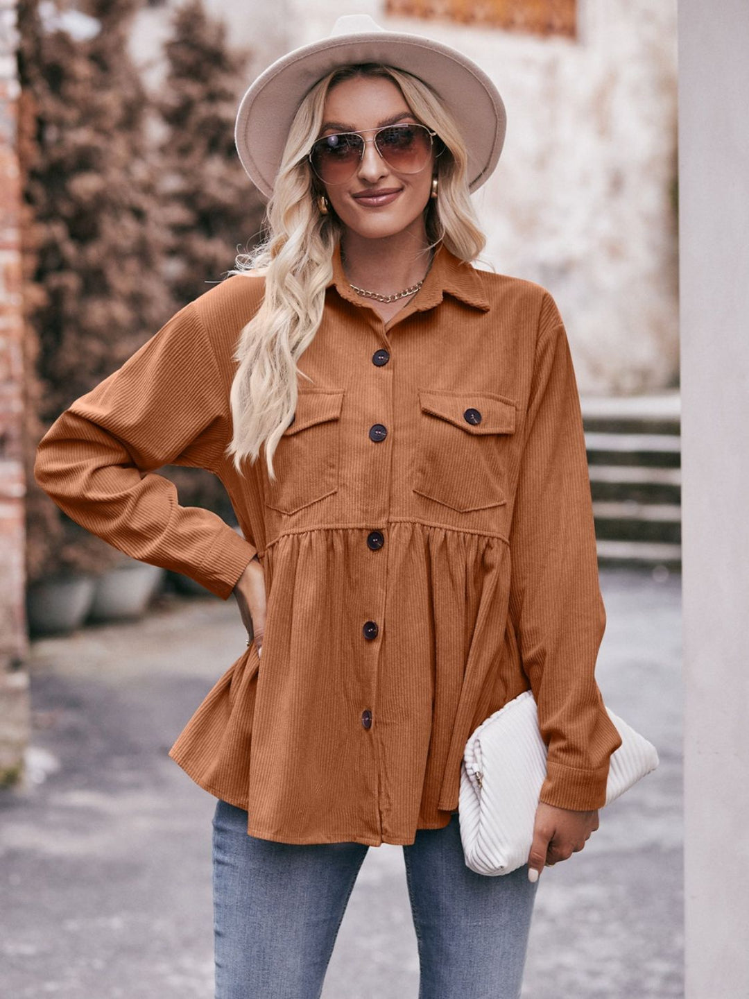 The Bouncing Doodle Corduroy  Button Up Shacket