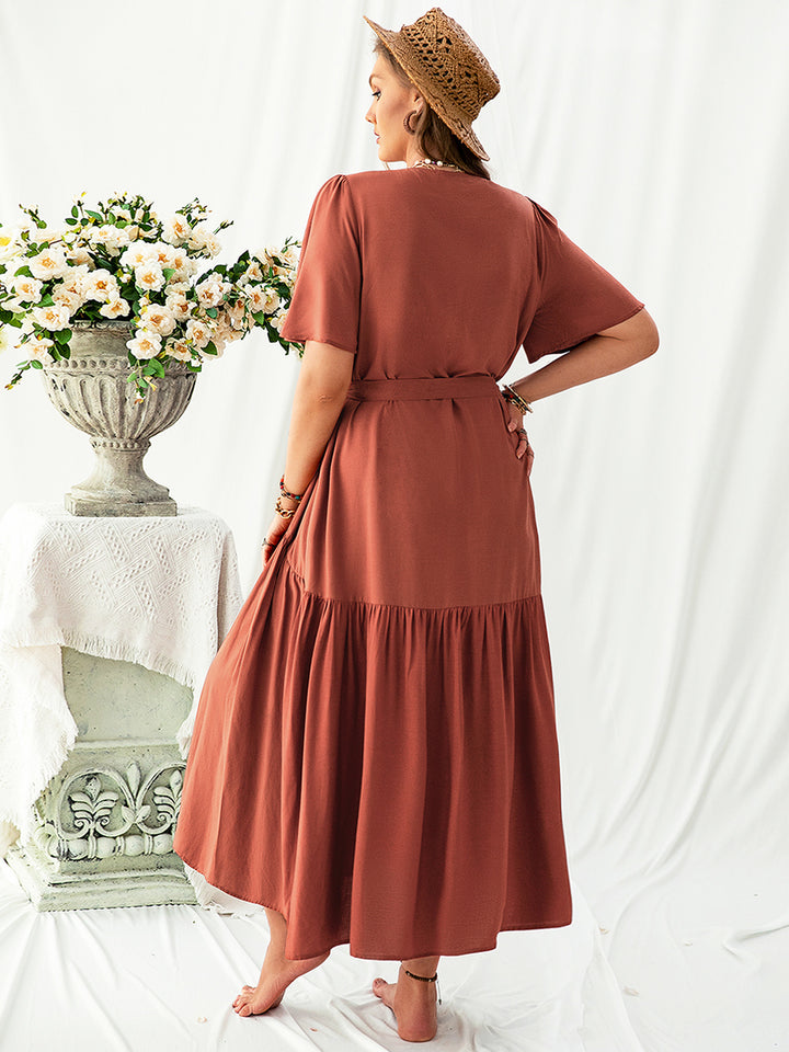 Bouncing Doodle V-Neck Flutter Sleeve Midi Dress