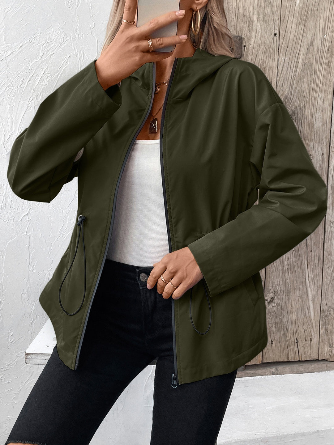 The Bouncing Doodle Drawstring Zip Up Hooded Jacket