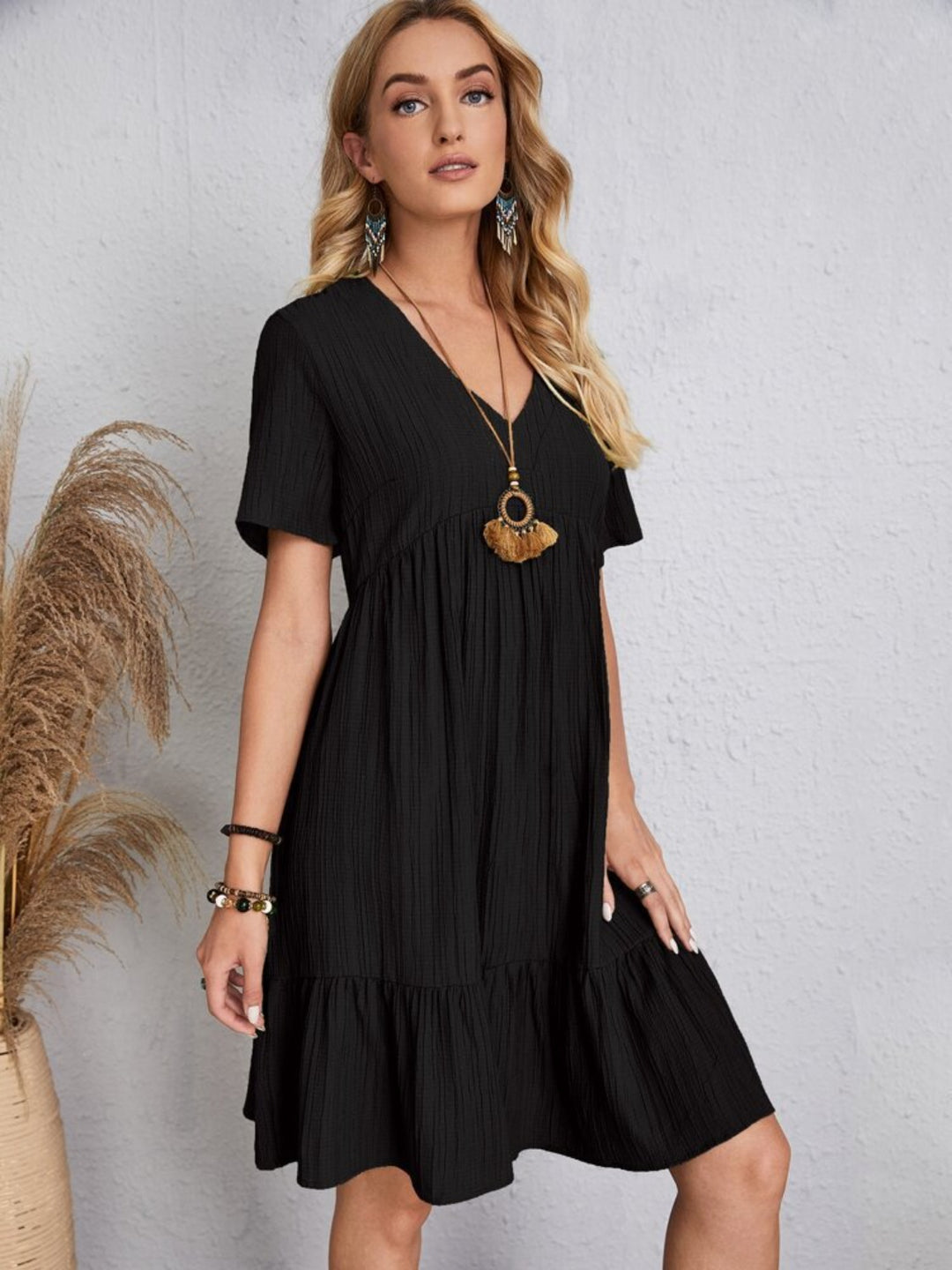 Bouncing Doodle V-Neck Short Sleeve Dress
