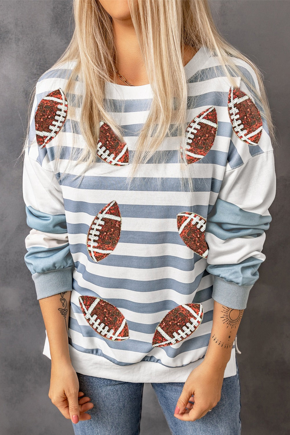 The Bouncing Doodle Football Striped Long Sleeve Sweatshirt