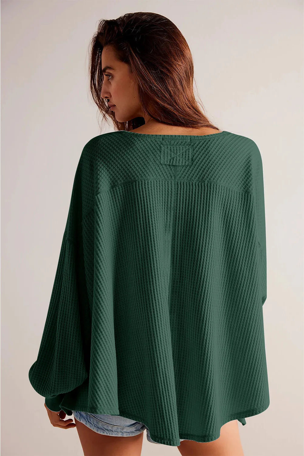 The Bouncing Doodle Waffle-Knit V-Neck Long Sleeve Top