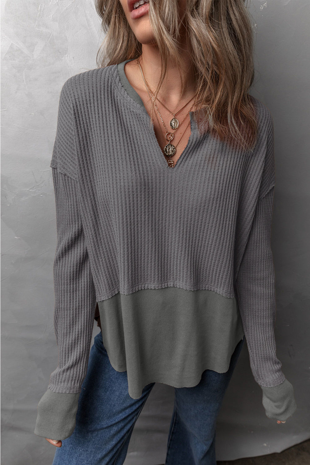 Bouncing Doodle Waffle-Knit Long Sleeve Top