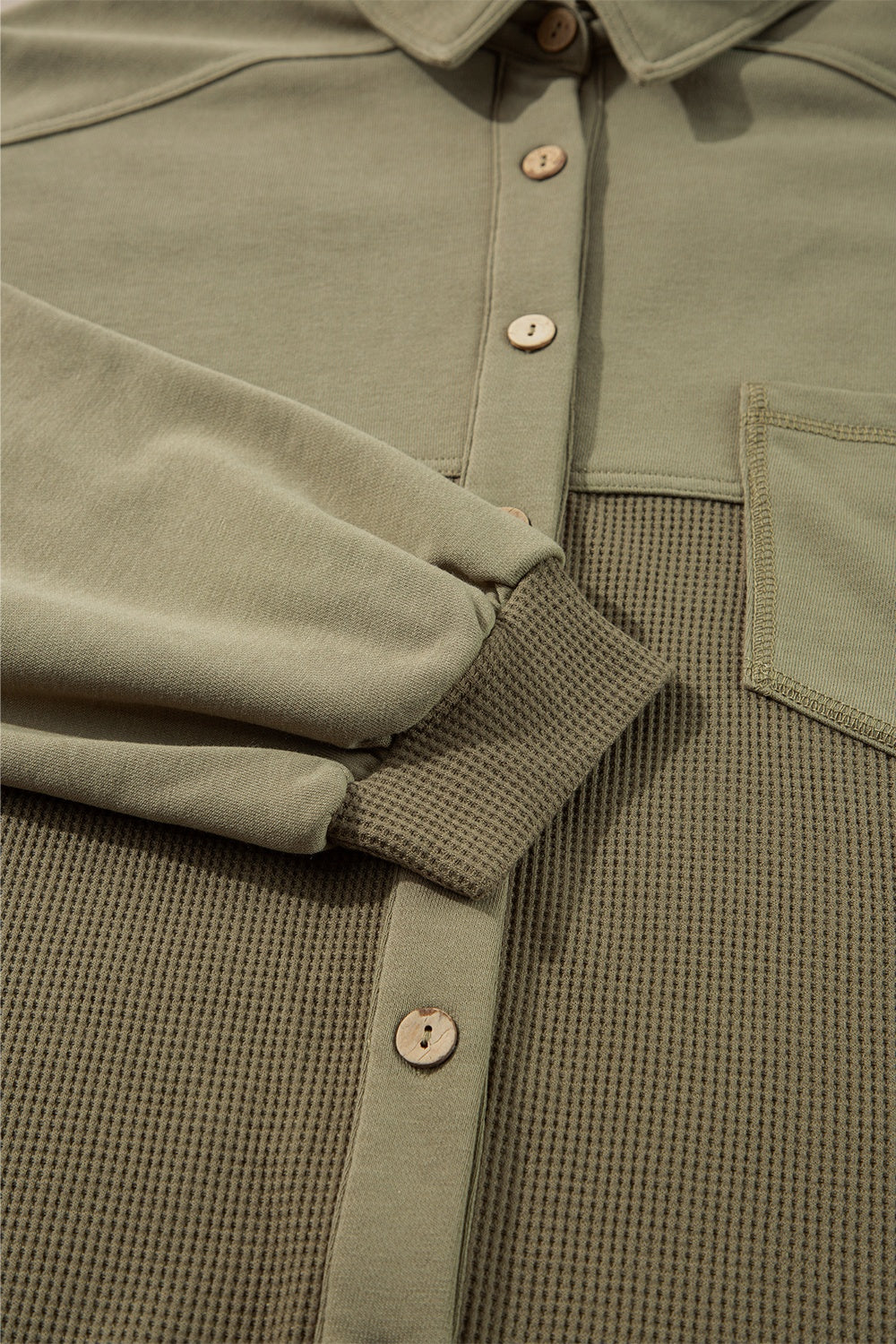 The Bouncing Doodle Waffle-Knit Collared Neck Long Sleeve Shacket