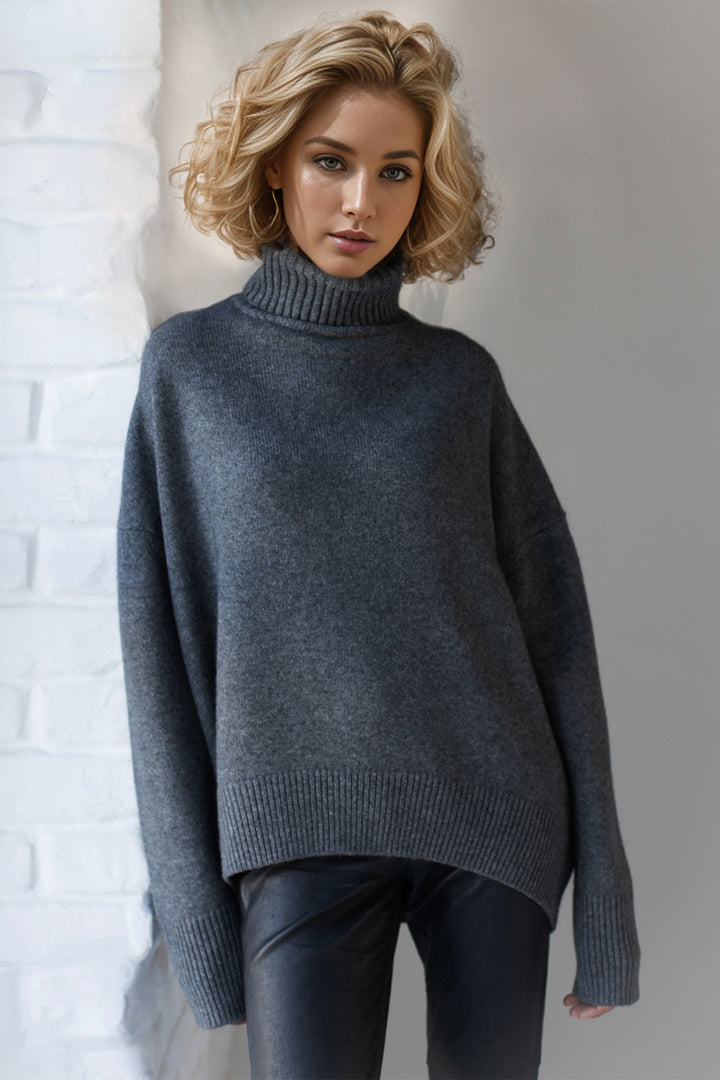 The Bouncing Doodle Turtleneck Dropped Shoulder Long Sleeve Sweater