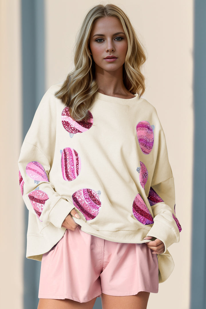The Bouncing Doodle Sequin Ornament Sweatshirt (Ivory)