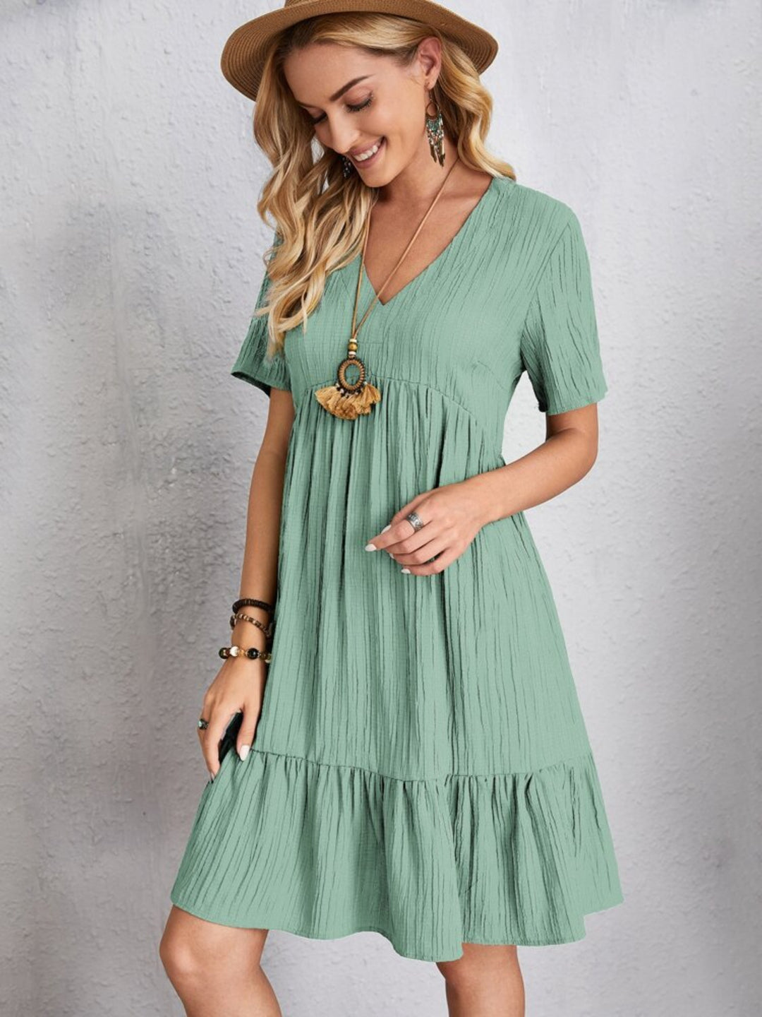 Bouncing Doodle V-Neck Short Sleeve Dress