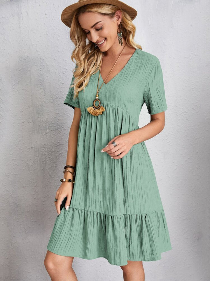Bouncing Doodle V-Neck Short Sleeve Dress